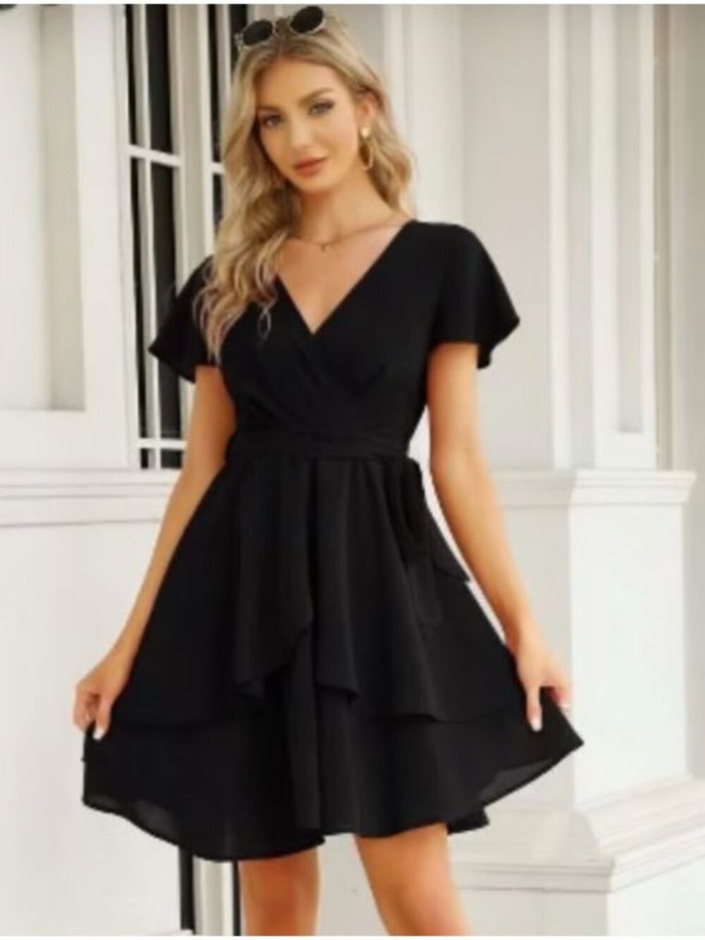 Wilster Black Flutter Sleeve Wrap Mini Dress D94